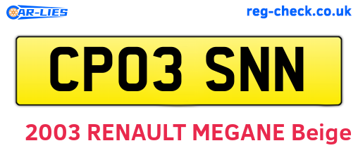 CP03SNN are the vehicle registration plates.