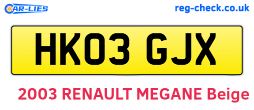 HK03GJX are the vehicle registration plates.