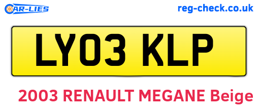 LY03KLP are the vehicle registration plates.