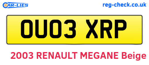 OU03XRP are the vehicle registration plates.