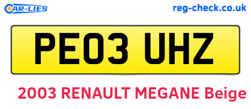 PE03UHZ are the vehicle registration plates.
