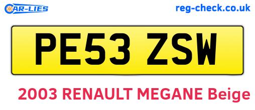 PE53ZSW are the vehicle registration plates.