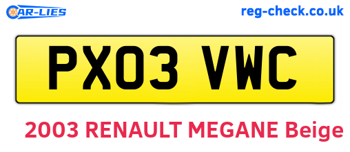 PX03VWC are the vehicle registration plates.