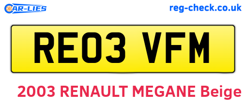 RE03VFM are the vehicle registration plates.