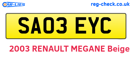 SA03EYC are the vehicle registration plates.