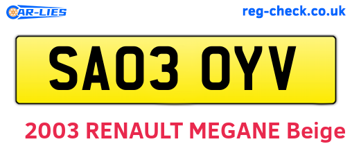 SA03OYV are the vehicle registration plates.
