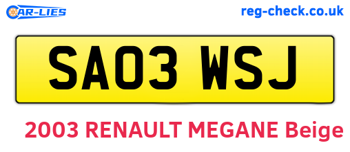 SA03WSJ are the vehicle registration plates.