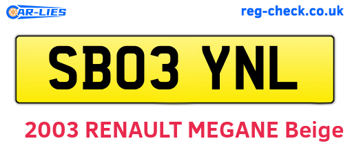SB03YNL are the vehicle registration plates.