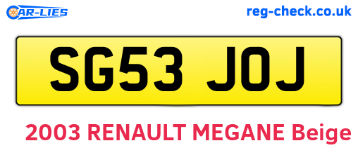 SG53JOJ are the vehicle registration plates.