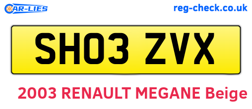 SH03ZVX are the vehicle registration plates.