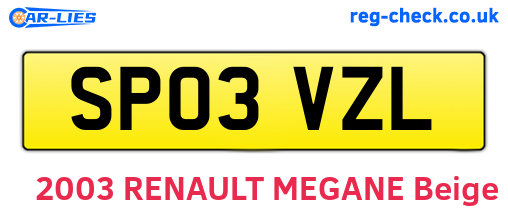 SP03VZL are the vehicle registration plates.
