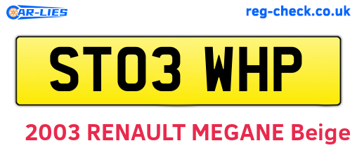 ST03WHP are the vehicle registration plates.