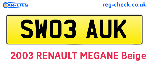 SW03AUK are the vehicle registration plates.