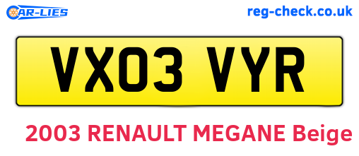 VX03VYR are the vehicle registration plates.