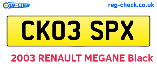 CK03SPX are the vehicle registration plates.
