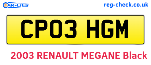 CP03HGM are the vehicle registration plates.