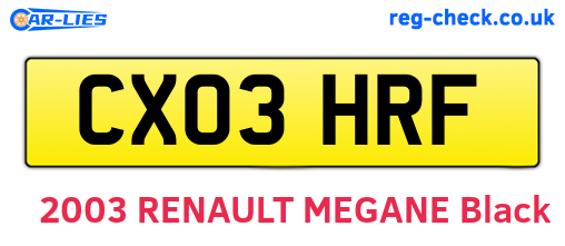 CX03HRF are the vehicle registration plates.