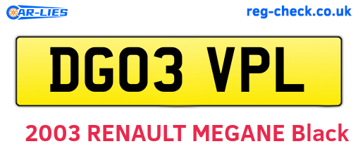 DG03VPL are the vehicle registration plates.