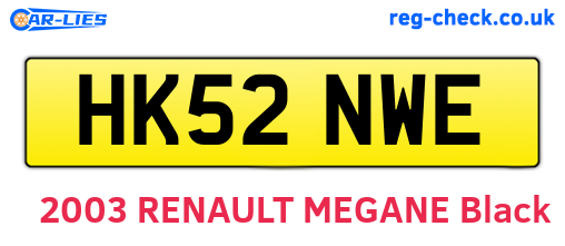 HK52NWE are the vehicle registration plates.