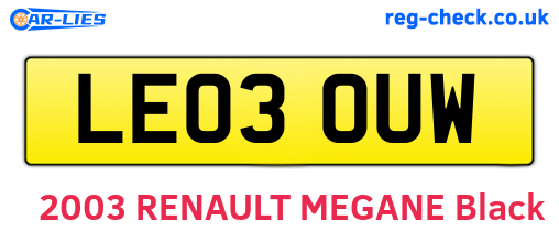 LE03OUW are the vehicle registration plates.