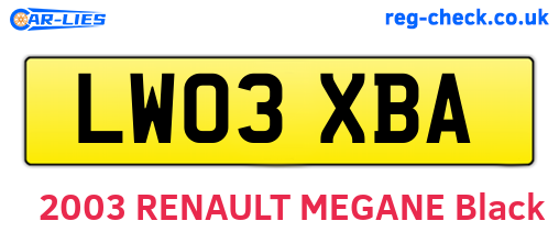LW03XBA are the vehicle registration plates.