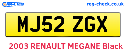 MJ52ZGX are the vehicle registration plates.