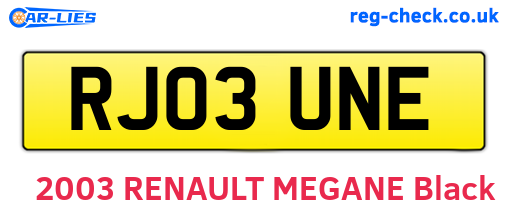 RJ03UNE are the vehicle registration plates.
