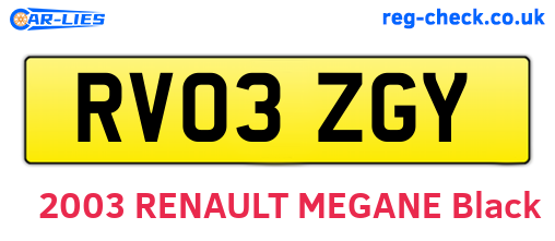 RV03ZGY are the vehicle registration plates.