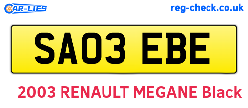 SA03EBE are the vehicle registration plates.