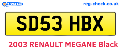 SD53HBX are the vehicle registration plates.