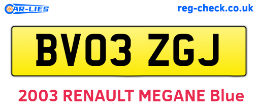 BV03ZGJ are the vehicle registration plates.