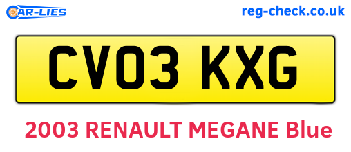CV03KXG are the vehicle registration plates.