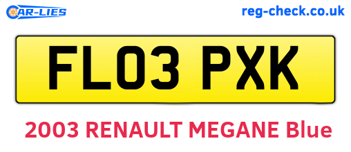 FL03PXK are the vehicle registration plates.