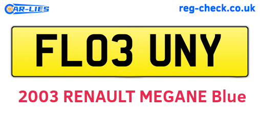 FL03UNY are the vehicle registration plates.