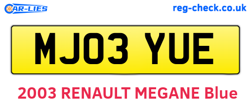 MJ03YUE are the vehicle registration plates.