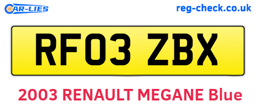 RF03ZBX are the vehicle registration plates.