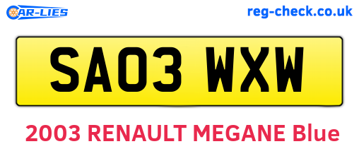 SA03WXW are the vehicle registration plates.
