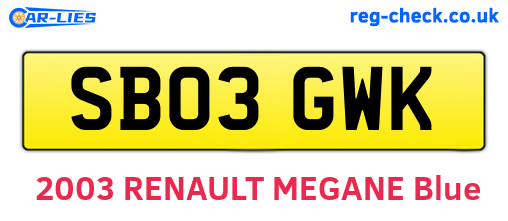 SB03GWK are the vehicle registration plates.