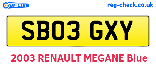 SB03GXY are the vehicle registration plates.