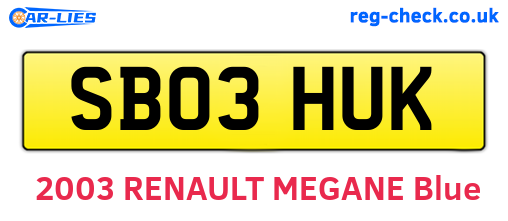 SB03HUK are the vehicle registration plates.