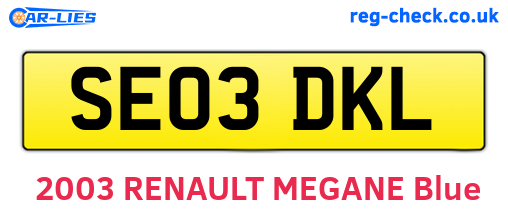 SE03DKL are the vehicle registration plates.