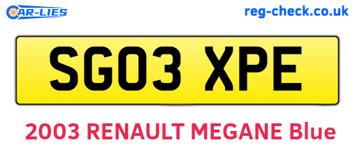 SG03XPE are the vehicle registration plates.