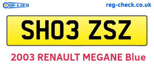 SH03ZSZ are the vehicle registration plates.