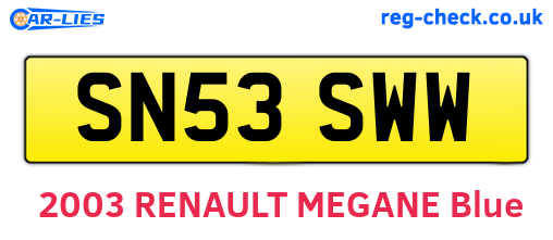 SN53SWW are the vehicle registration plates.
