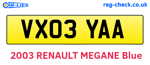 VX03YAA are the vehicle registration plates.