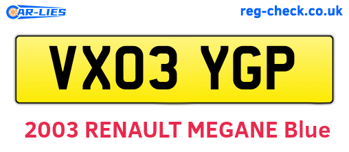 VX03YGP are the vehicle registration plates.