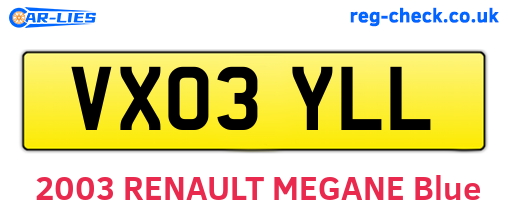 VX03YLL are the vehicle registration plates.