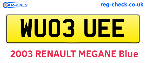 WU03UEE are the vehicle registration plates.