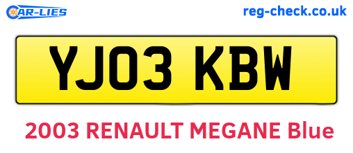 YJ03KBW are the vehicle registration plates.