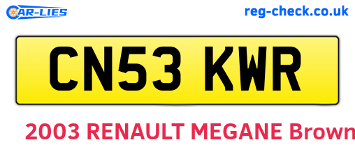 CN53KWR are the vehicle registration plates.
